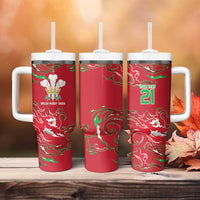 Custom Wales Rugby Pride Tumbler With Handle Cymru Three feathers Flame Fire Style