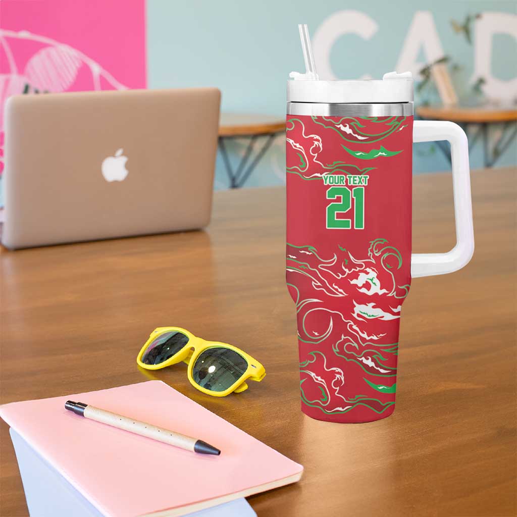 Custom Wales Rugby Pride Tumbler With Handle Cymru Three feathers Flame Fire Style