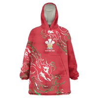 Custom Wales Rugby Pride Wearable Blanket Hoodie Cymru Three feathers Flame Fire Style