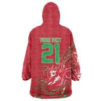 Custom Wales Rugby Pride Wearable Blanket Hoodie Cymru Three feathers Flame Fire Style
