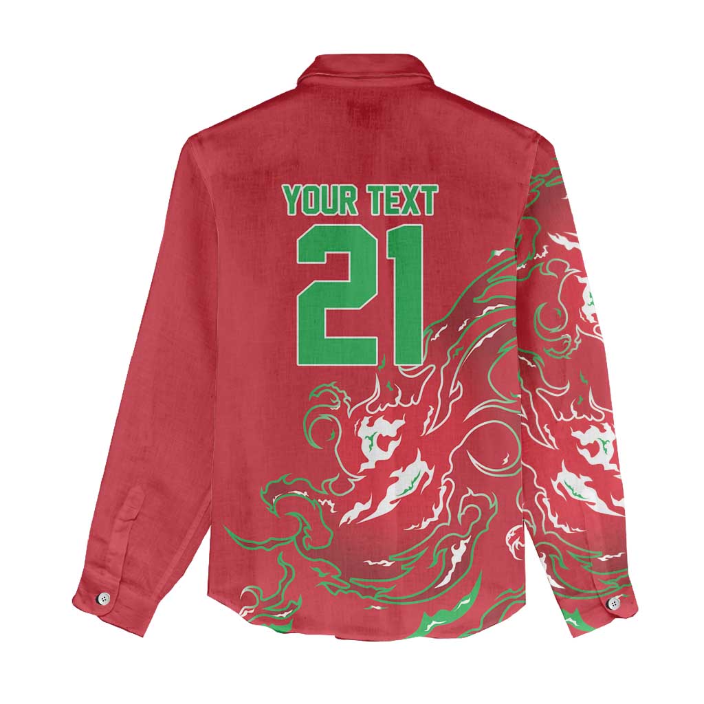 Custom Wales Rugby Pride Women Casual Shirt Cymru Three feathers Flame Fire Style
