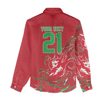 Custom Wales Rugby Pride Women Casual Shirt Cymru Three feathers Flame Fire Style