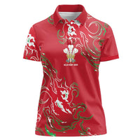 Custom Wales Rugby Pride Women Polo Shirt Cymru Three feathers Flame Fire Style
