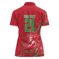 Custom Wales Rugby Pride Women Polo Shirt Cymru Three feathers Flame Fire Style