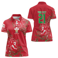 Custom Wales Rugby Pride Women Polo Shirt Cymru Three feathers Flame Fire Style