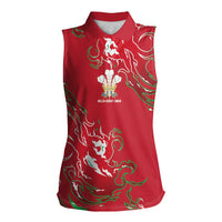 Custom Wales Rugby Pride Women Sleeveless Polo Shirt Cymru Three feathers Flame Fire Style