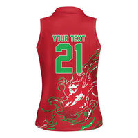 Custom Wales Rugby Pride Women Sleeveless Polo Shirt Cymru Three feathers Flame Fire Style
