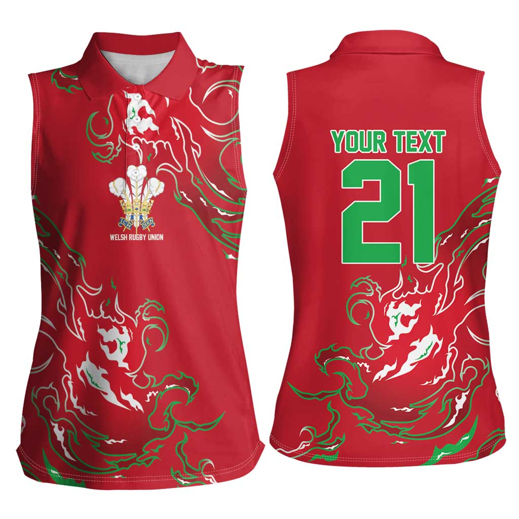 Custom Wales Rugby Pride Women Sleeveless Polo Shirt Cymru Three feathers Flame Fire Style