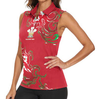 Custom Wales Rugby Pride Women Sleeveless Polo Shirt Cymru Three feathers Flame Fire Style