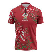Custom Wales Rugby Pride Zipper Polo Shirt Cymru Three feathers Flame Fire Style