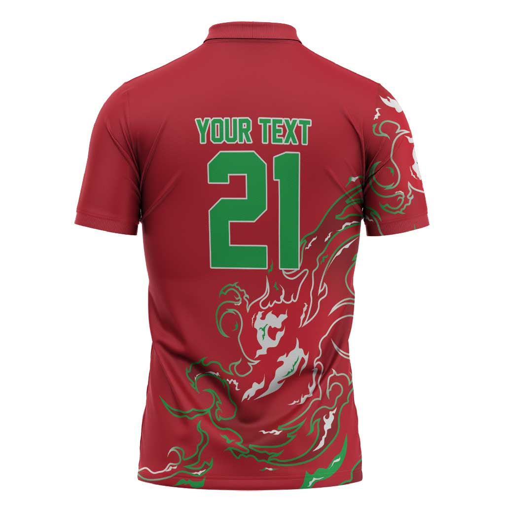 Custom Wales Rugby Pride Zipper Polo Shirt Cymru Three feathers Flame Fire Style