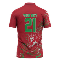 Custom Wales Rugby Pride Zipper Polo Shirt Cymru Three feathers Flame Fire Style
