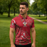 Custom Wales Rugby Pride Zipper Polo Shirt Cymru Three feathers Flame Fire Style