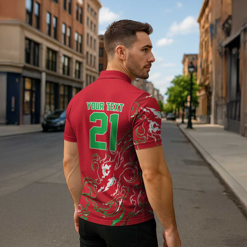 Custom Wales Rugby Pride Zipper Polo Shirt Cymru Three feathers Flame Fire Style