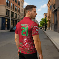 Custom Wales Rugby Pride Zipper Polo Shirt Cymru Three feathers Flame Fire Style