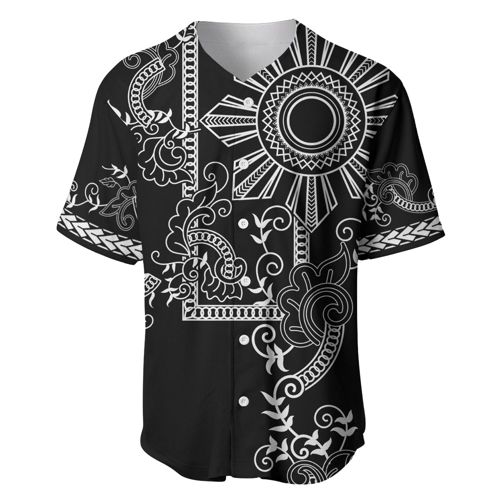 Filipino Sun Tribal Tattoo Baseball Jersey Philippines Inspired Barong Simple Black LT9 - Wonder Print Shop