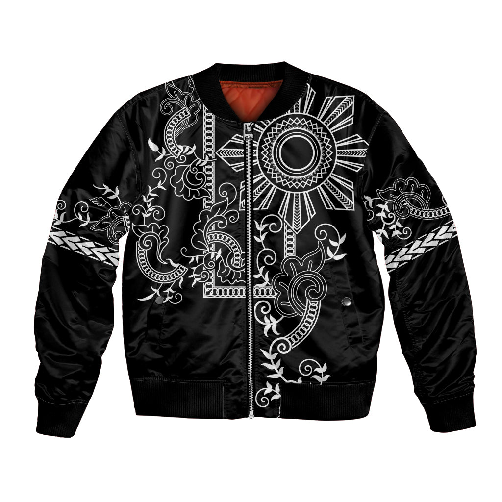 Filipino Sun Tribal Tattoo Bomber Jacket Philippines Inspired Barong Simple Black LT9 - Wonder Print Shop