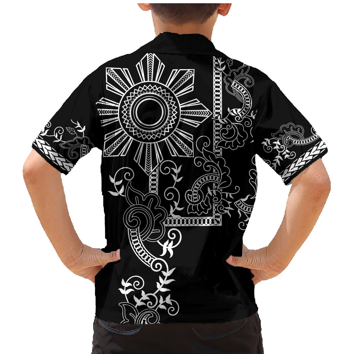 Filipino Sun Tribal Tattoo Family Matching Mermaid Dress and Hawaiian Shirt Philippines Inspired Barong Simple Black LT9 - Wonder Print Shop