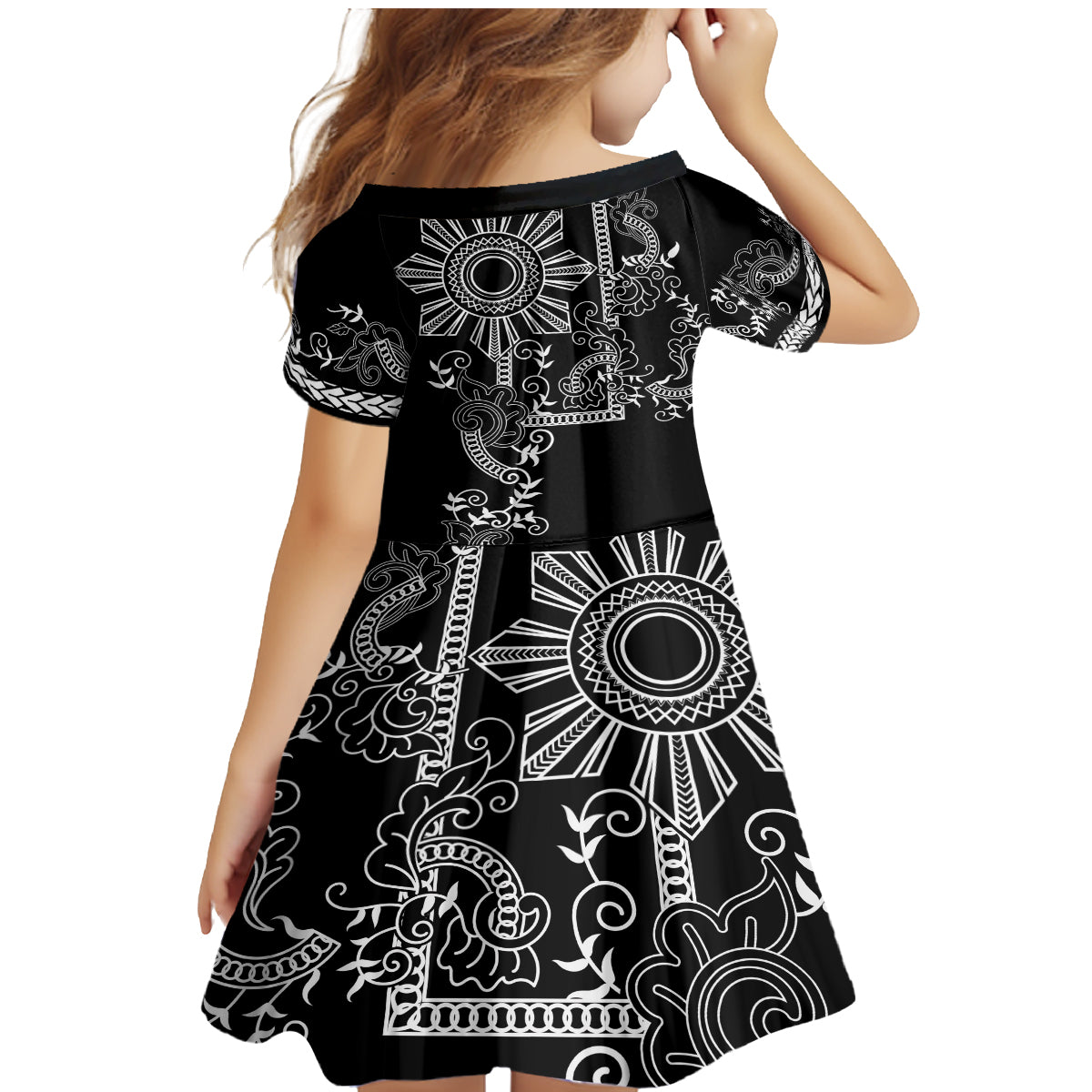 Filipino Sun Tribal Tattoo Family Matching Mermaid Dress and Hawaiian Shirt Philippines Inspired Barong Simple Black LT9 - Wonder Print Shop