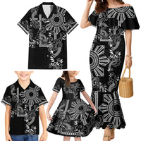 Filipino Sun Tribal Tattoo Family Matching Mermaid Dress and Hawaiian Shirt Philippines Inspired Barong Simple Black LT9 - Wonder Print Shop