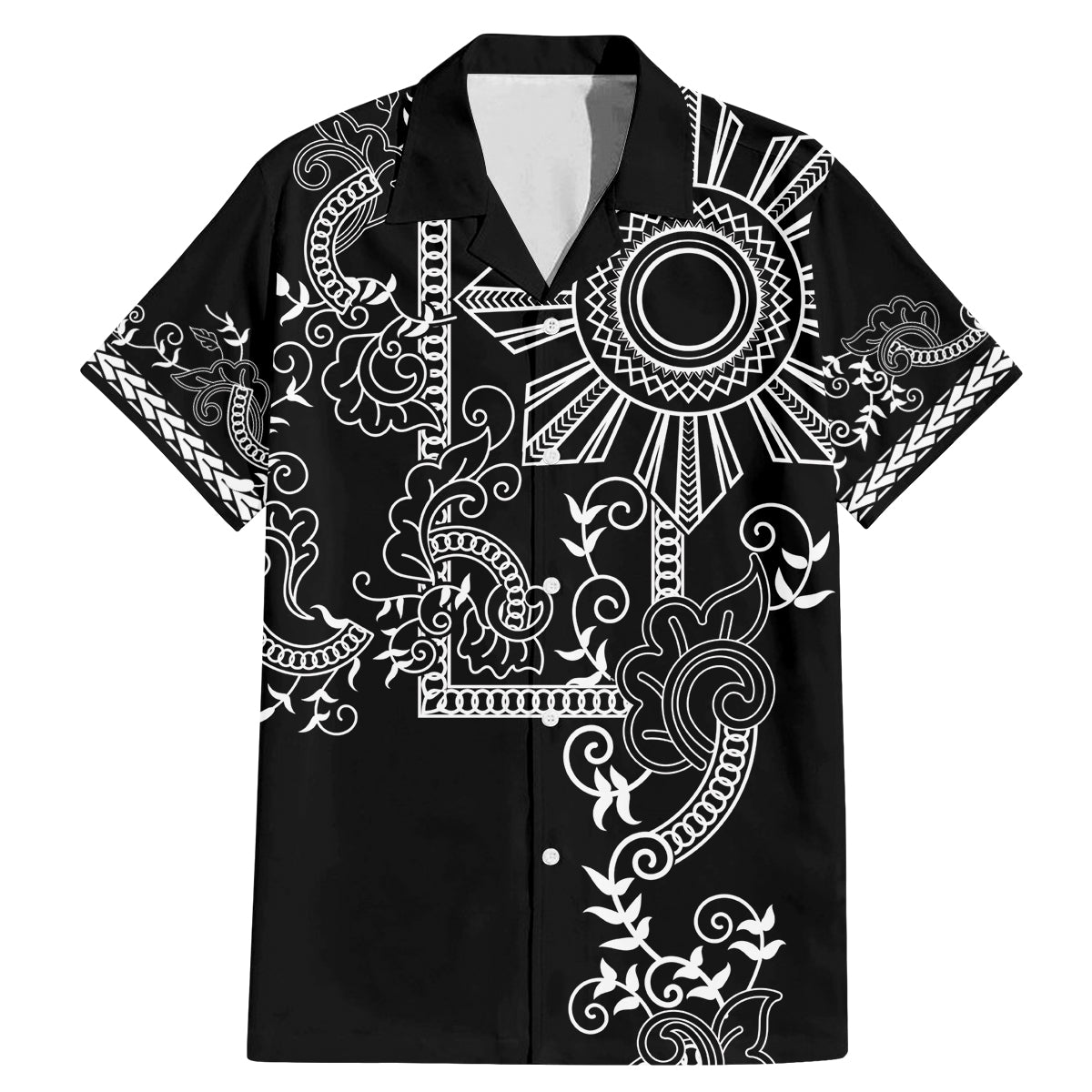 Filipino Sun Tribal Tattoo Family Matching Mermaid Dress and Hawaiian Shirt Philippines Inspired Barong Simple Black LT9 - Wonder Print Shop