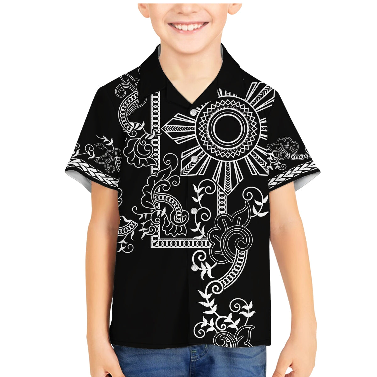 Filipino Sun Tribal Tattoo Family Matching Mermaid Dress and Hawaiian Shirt Philippines Inspired Barong Simple Black LT9 - Wonder Print Shop