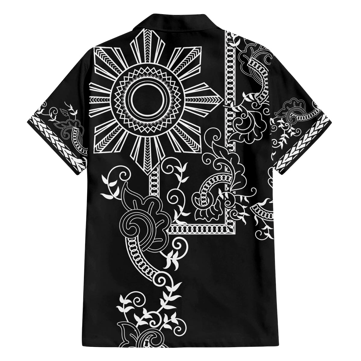 Filipino Sun Tribal Tattoo Family Matching Off Shoulder Maxi Dress and Hawaiian Shirt Philippines Inspired Barong Simple Black LT9 - Wonder Print Shop