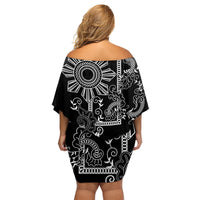 Filipino Sun Tribal Tattoo Family Matching Off Shoulder Short Dress and Hawaiian Shirt Philippines Inspired Barong Simple Black LT9 - Wonder Print Shop