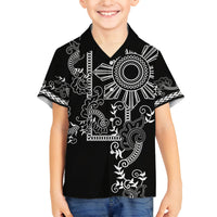 Filipino Sun Tribal Tattoo Family Matching Off Shoulder Short Dress and Hawaiian Shirt Philippines Inspired Barong Simple Black LT9 - Wonder Print Shop
