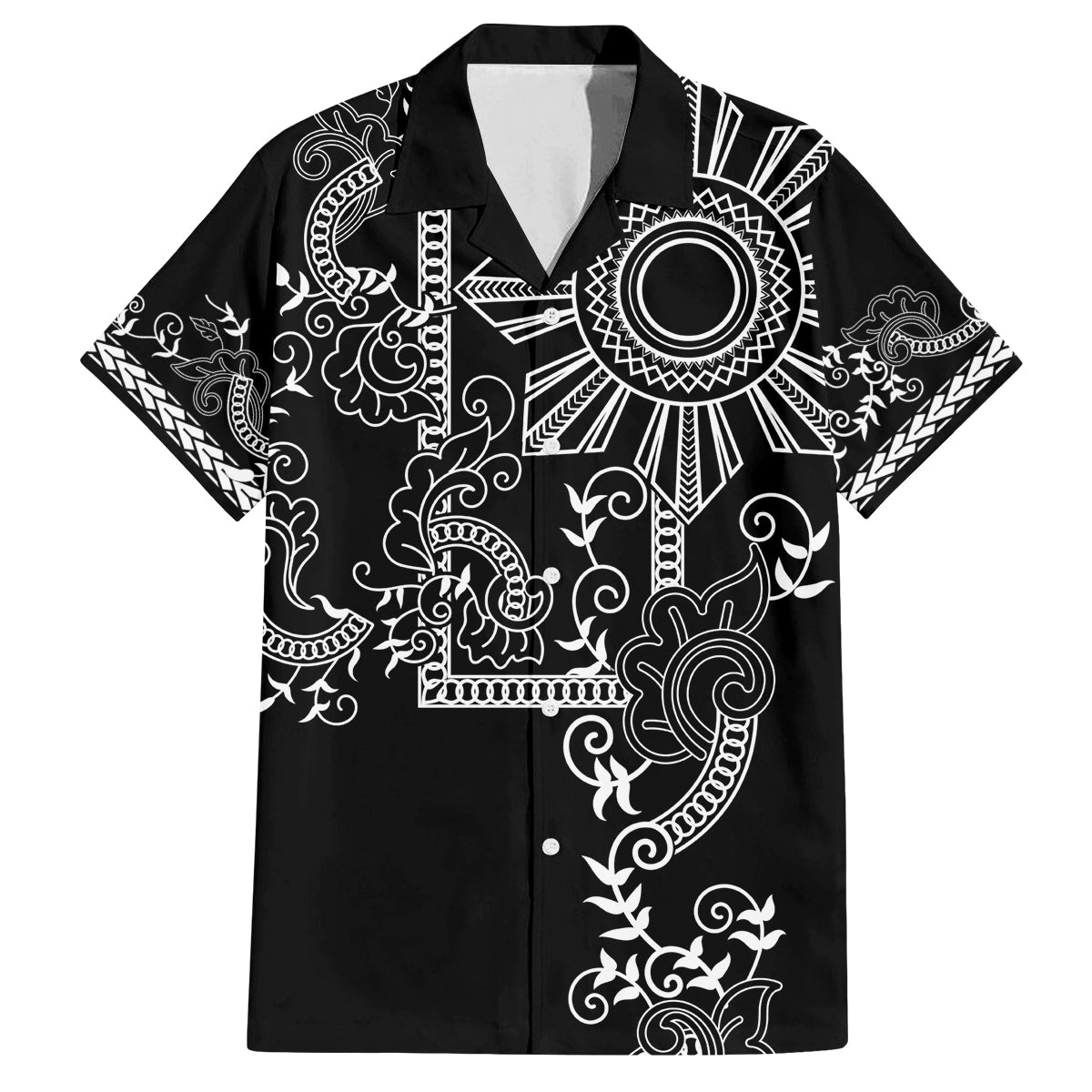 Filipino Sun Tribal Tattoo Family Matching Puletasi and Hawaiian Shirt Philippines Inspired Barong Simple Black - Wonder Print Shop
