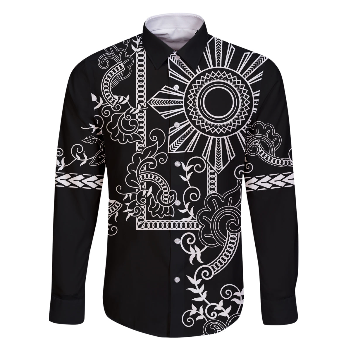 Filipino Sun Tribal Tattoo Family Matching Puletasi and Hawaiian Shirt Philippines Inspired Barong Simple Black - Wonder Print Shop