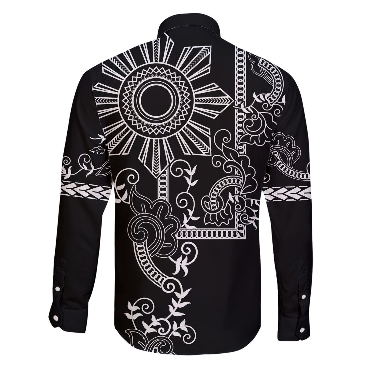 Filipino Sun Tribal Tattoo Family Matching Short Sleeve Bodycon Dress and Hawaiian Shirt Philippines Inspired Barong Simple Black - Wonder Print Shop