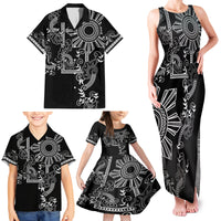 Filipino Sun Tribal Tattoo Family Matching Tank Maxi Dress and Hawaiian Shirt Philippines Inspired Barong Simple Black - Wonder Print Shop