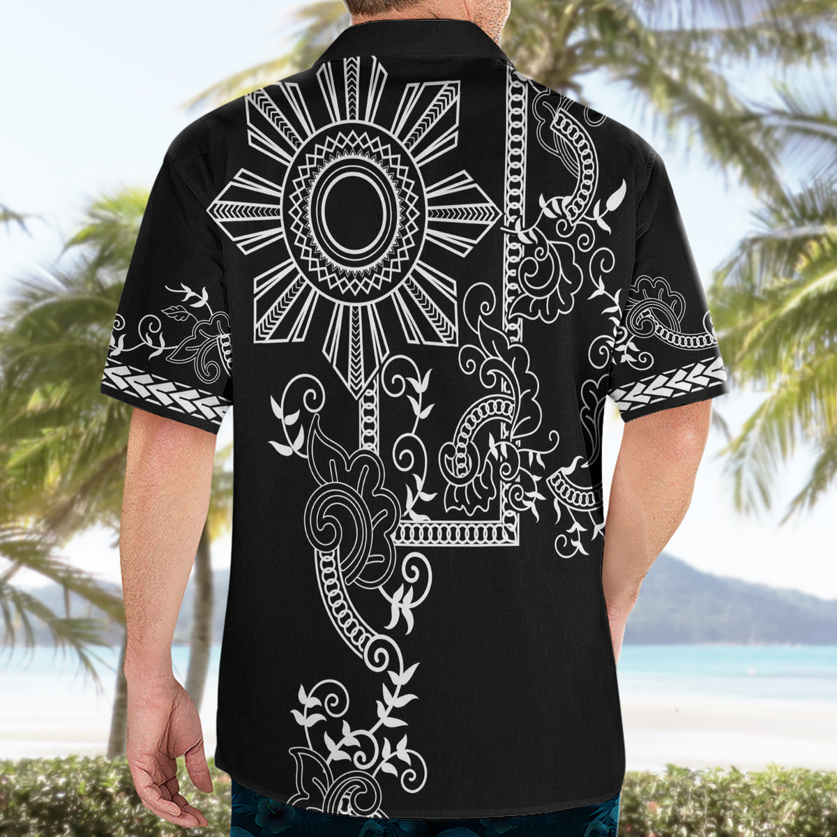 Filipino Sun Tribal Tattoo Hawaiian Shirt Philippines Inspired Barong Simple Black - Wonder Print Shop
