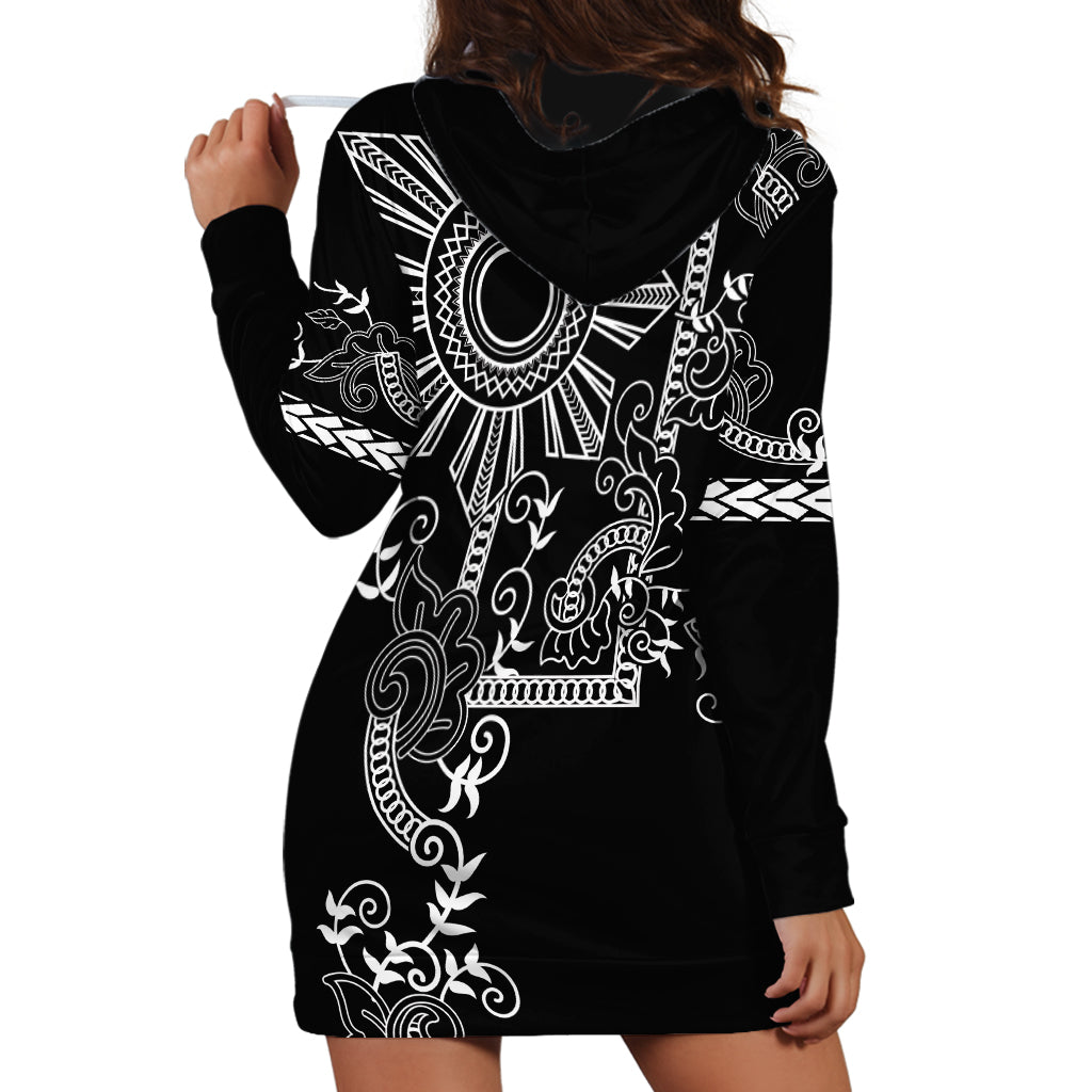Filipino Sun Tribal Tattoo Hoodie Dress Philippines Inspired Barong Simple Black - Wonder Print Shop