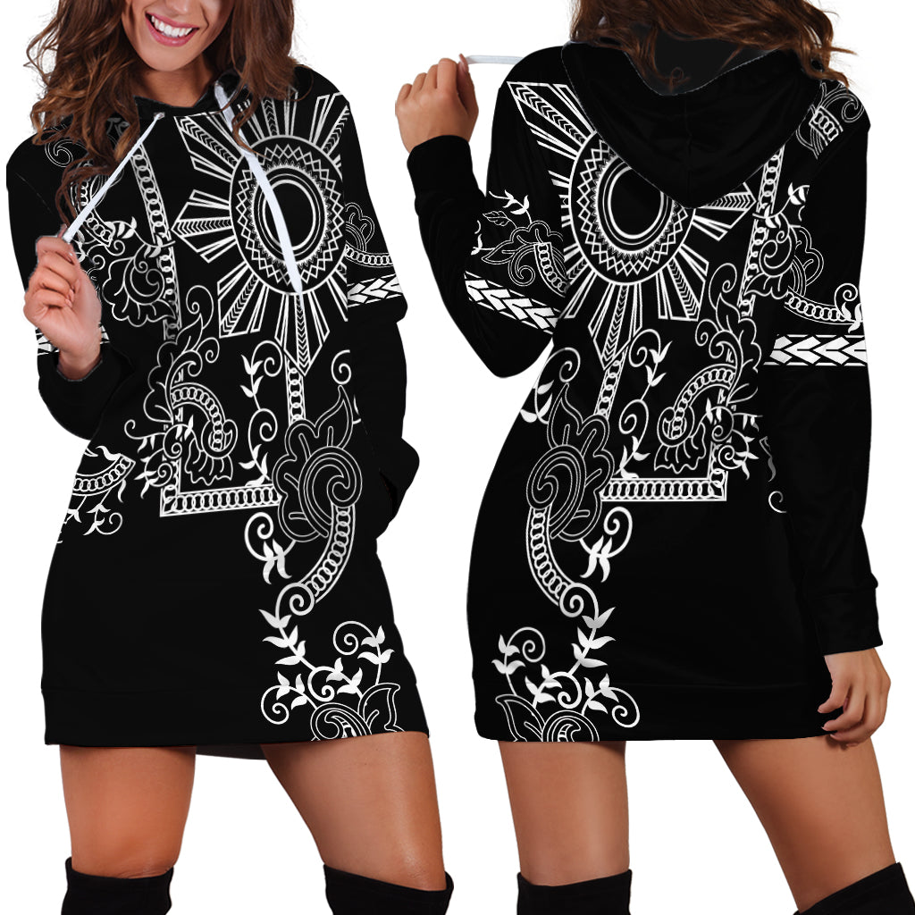 Filipino Sun Tribal Tattoo Hoodie Dress Philippines Inspired Barong Simple Black - Wonder Print Shop