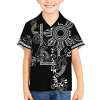 Filipino Sun Tribal Tattoo Kid Hawaiian Shirt Philippines Inspired Barong Simple Black - Wonder Print Shop