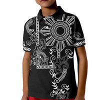 Filipino Sun Tribal Tattoo Kid Polo Shirt Philippines Inspired Barong Simple Black - Wonder Print Shop