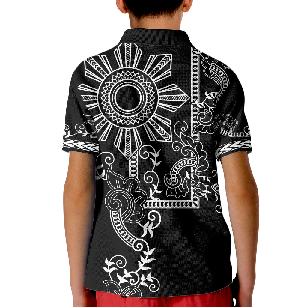 Filipino Sun Tribal Tattoo Kid Polo Shirt Philippines Inspired Barong Simple Black - Wonder Print Shop