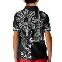 Filipino Sun Tribal Tattoo Kid Polo Shirt Philippines Inspired Barong Simple Black - Wonder Print Shop