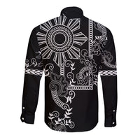 Filipino Sun Tribal Tattoo Long Sleeve Button Shirt Philippines Inspired Barong Simple Black - Wonder Print Shop