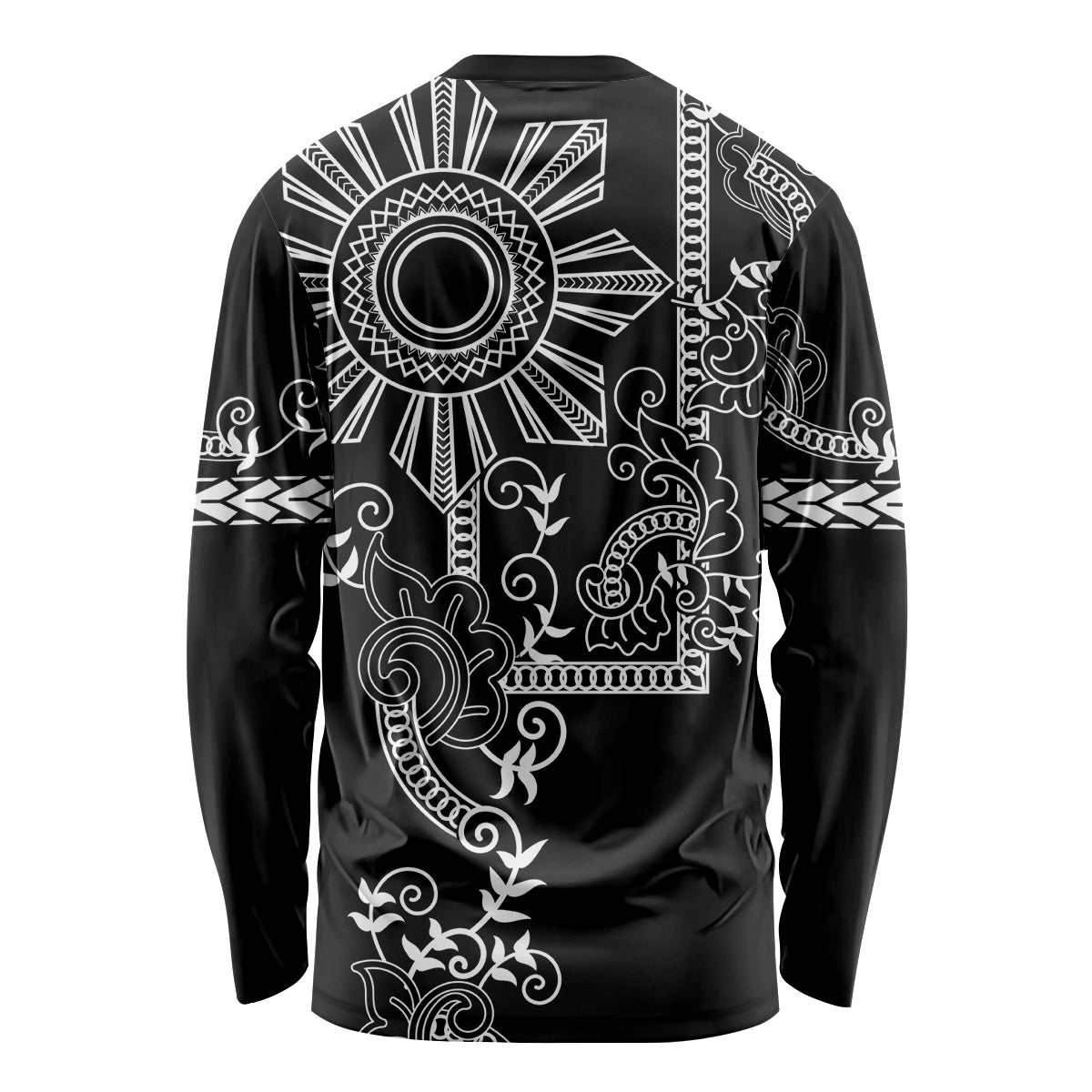 Filipino Sun Tribal Tattoo Long Sleeve Shirt Philippines Inspired Barong Simple Black - Wonder Print Shop