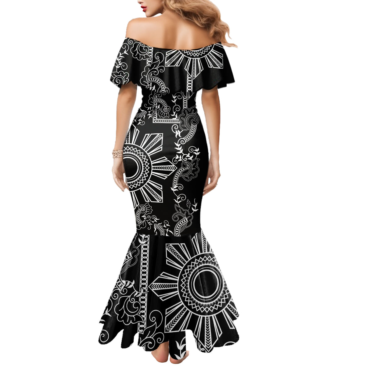 Filipino Sun Tribal Tattoo Mermaid Dress Philippines Inspired Barong Simple Black - Wonder Print Shop