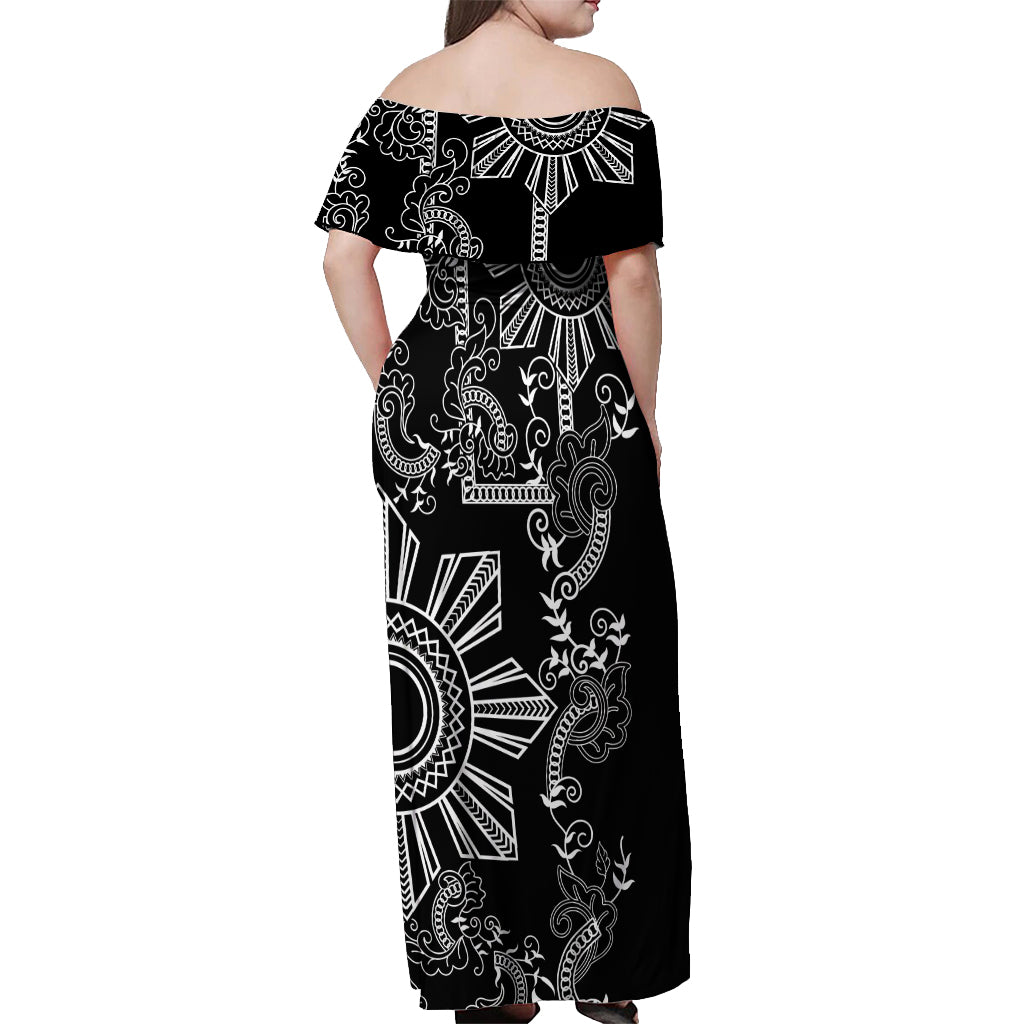 Filipino Sun Tribal Tattoo Off Shoulder Maxi Dress Philippines Inspired Barong Simple Black - Wonder Print Shop