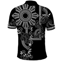 Filipino Sun Tribal Tattoo Polo Shirt Philippines Inspired Barong Simple Black - Wonder Print Shop