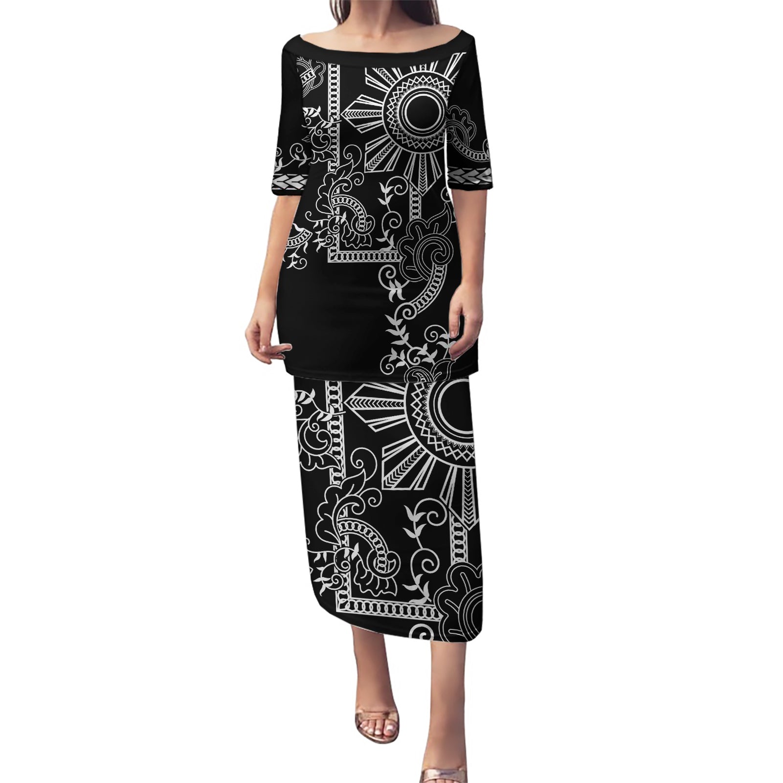Filipino Sun Tribal Tattoo Puletasi Philippines Inspired Barong Simple Black - Wonder Print Shop