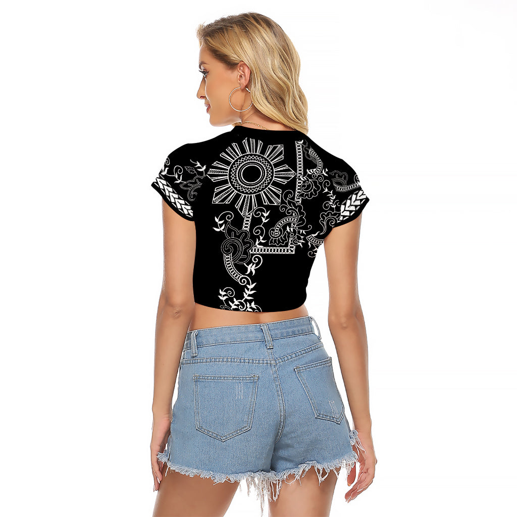 Filipino Sun Tribal Tattoo Raglan Cropped T Shirt Philippines Inspired Barong Simple Black - Wonder Print Shop