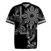 Filipino Sun Tribal Tattoo Rugby Jersey Philippines Inspired Barong Simple Black - Wonder Print Shop