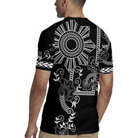 Filipino Sun Tribal Tattoo Rugby Jersey Philippines Inspired Barong Simple Black - Wonder Print Shop