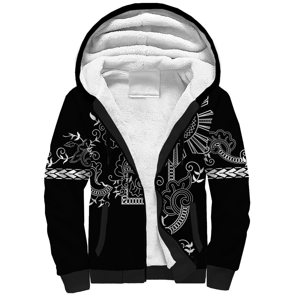 Filipino Sun Tribal Tattoo Sherpa Hoodie Philippines Inspired Barong Simple Black - Wonder Print Shop